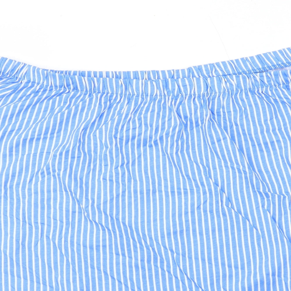 H&M Womens Blue Striped 100% Cotton Basic T-Shirt Size XL Off the Shoulder