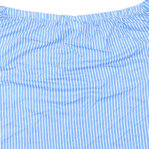 H&M Womens Blue Striped 100% Cotton Basic T-Shirt Size XL Off the Shoulder