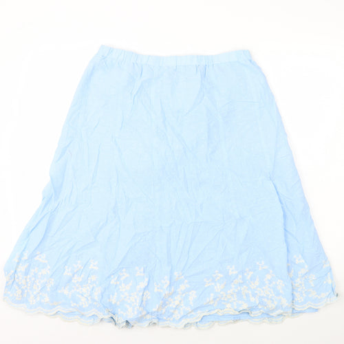 Susan Graver Womens Blue Cotton A-Line Skirt Size L Zip