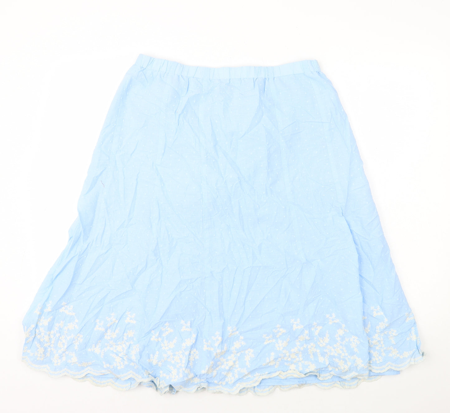 Susan Graver Womens Blue Cotton A-Line Skirt Size L Zip
