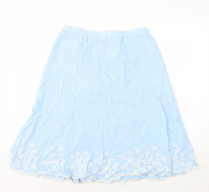 Susan Graver Womens Blue Cotton A-Line Skirt Size L Zip