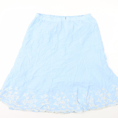 Susan Graver Womens Blue Cotton A-Line Skirt Size L Zip
