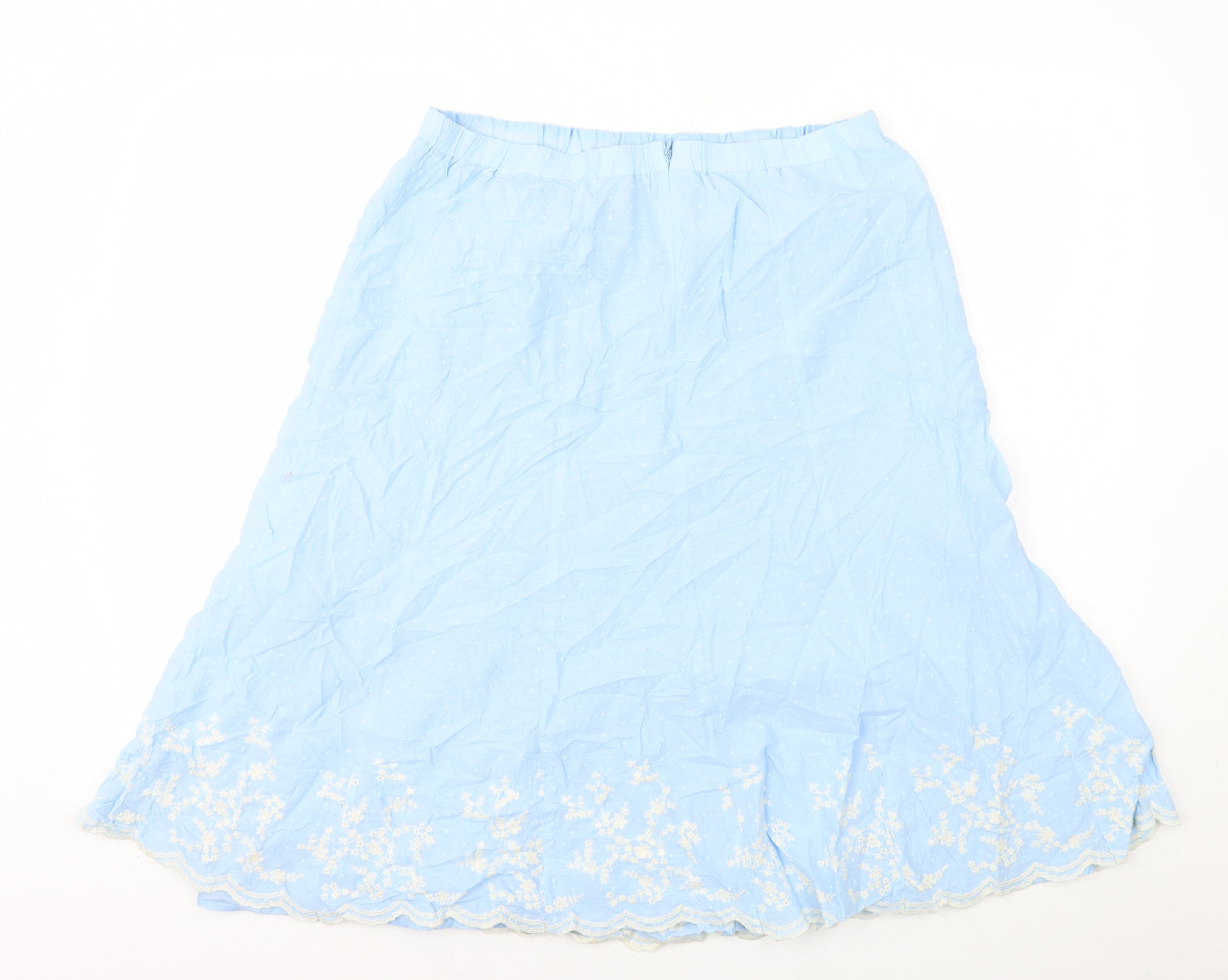 Susan Graver Womens Blue Cotton A-Line Skirt Size L Zip