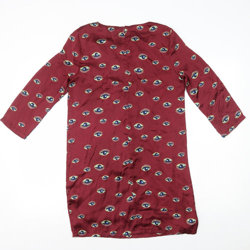 Vera & Lucy Womens Red Geometric Polyester Shift Size S Round Neck Zip - Eyes