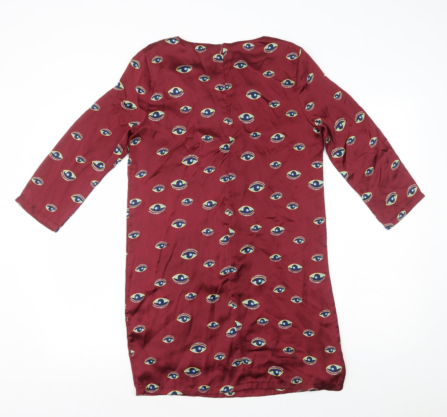 Vera & Lucy Womens Red Geometric Polyester Shift Size S Round Neck Zip - Eyes