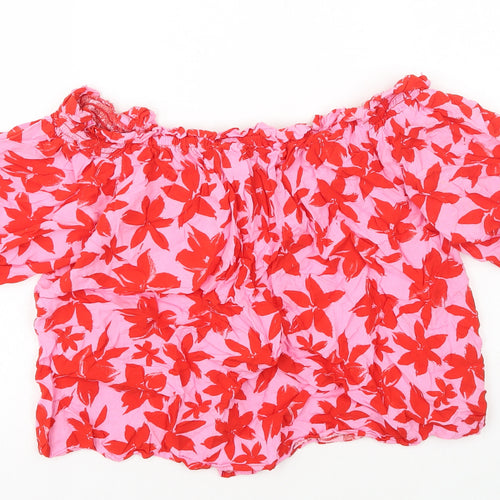 George Womens Pink Geometric Viscose Cropped T-Shirt Size 10 Off the Shoulder