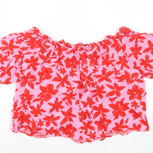 George Womens Pink Geometric Viscose Cropped T-Shirt Size 10 Off the Shoulder