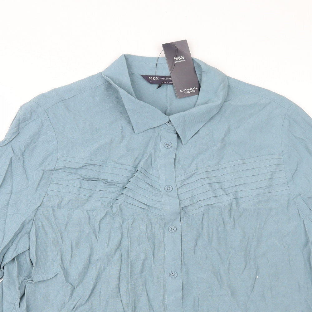 Marks and Spencer Womens Blue Viscose Basic Button-Up Size 18 Collared