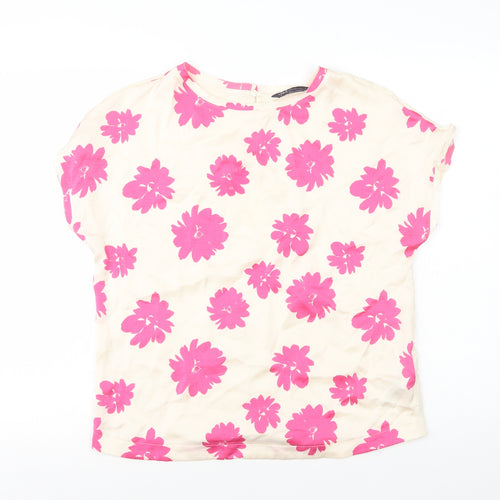 Marks and Spencer Womens Pink Floral Polyester Basic T-Shirt Size 10 Round Neck