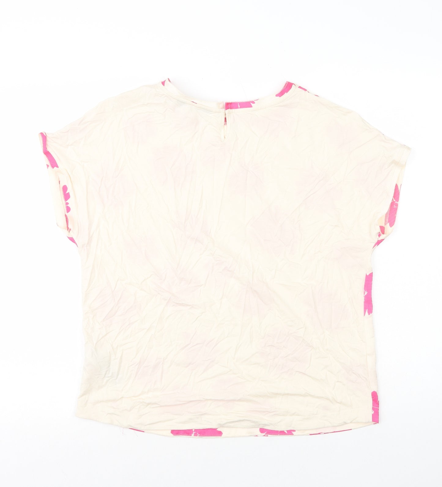 Marks and Spencer Womens Pink Floral Polyester Basic T-Shirt Size 10 Round Neck