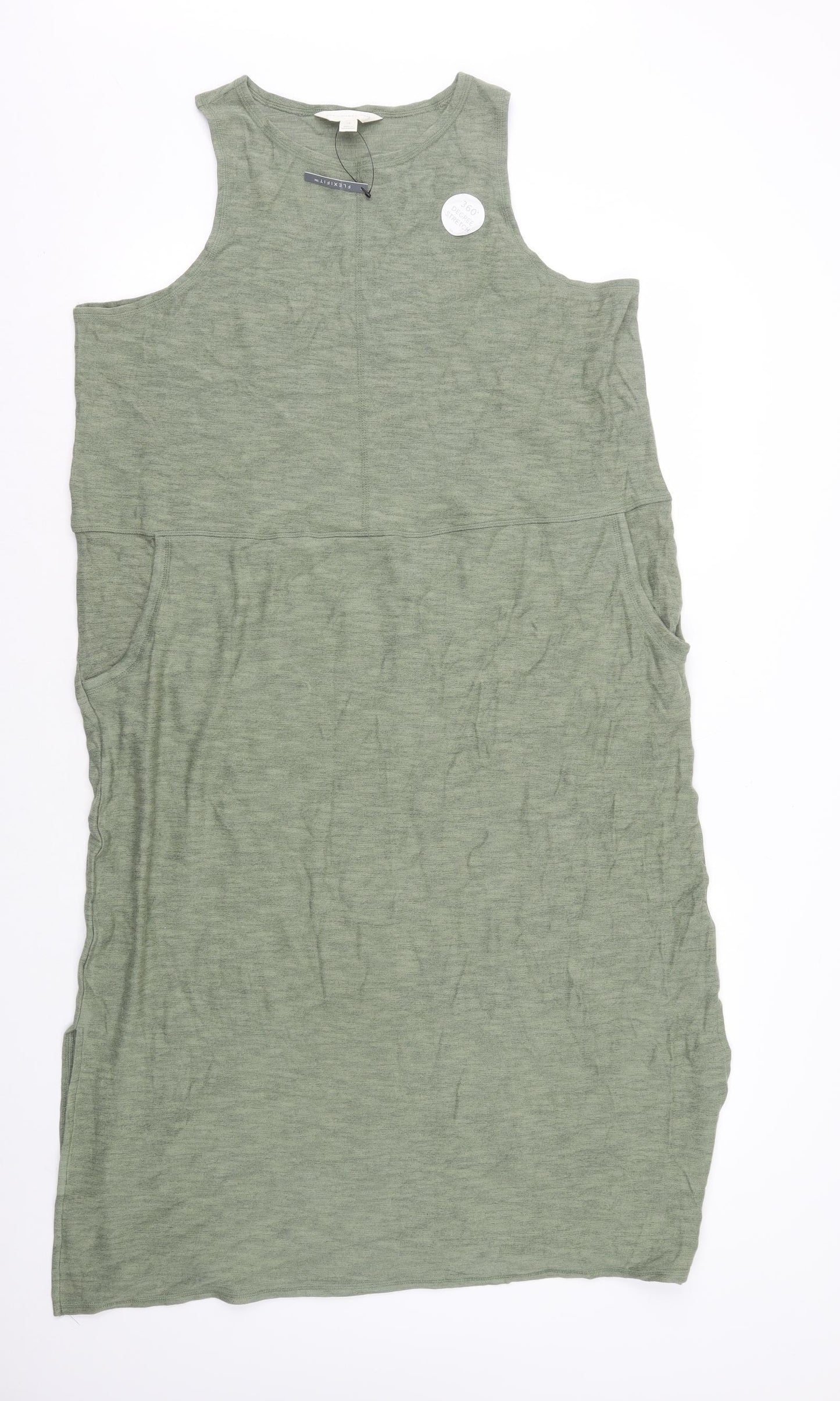 Marks and Spencer Womens Green Cotton T-Shirt Dress Size 18 Round Neck Pullover
