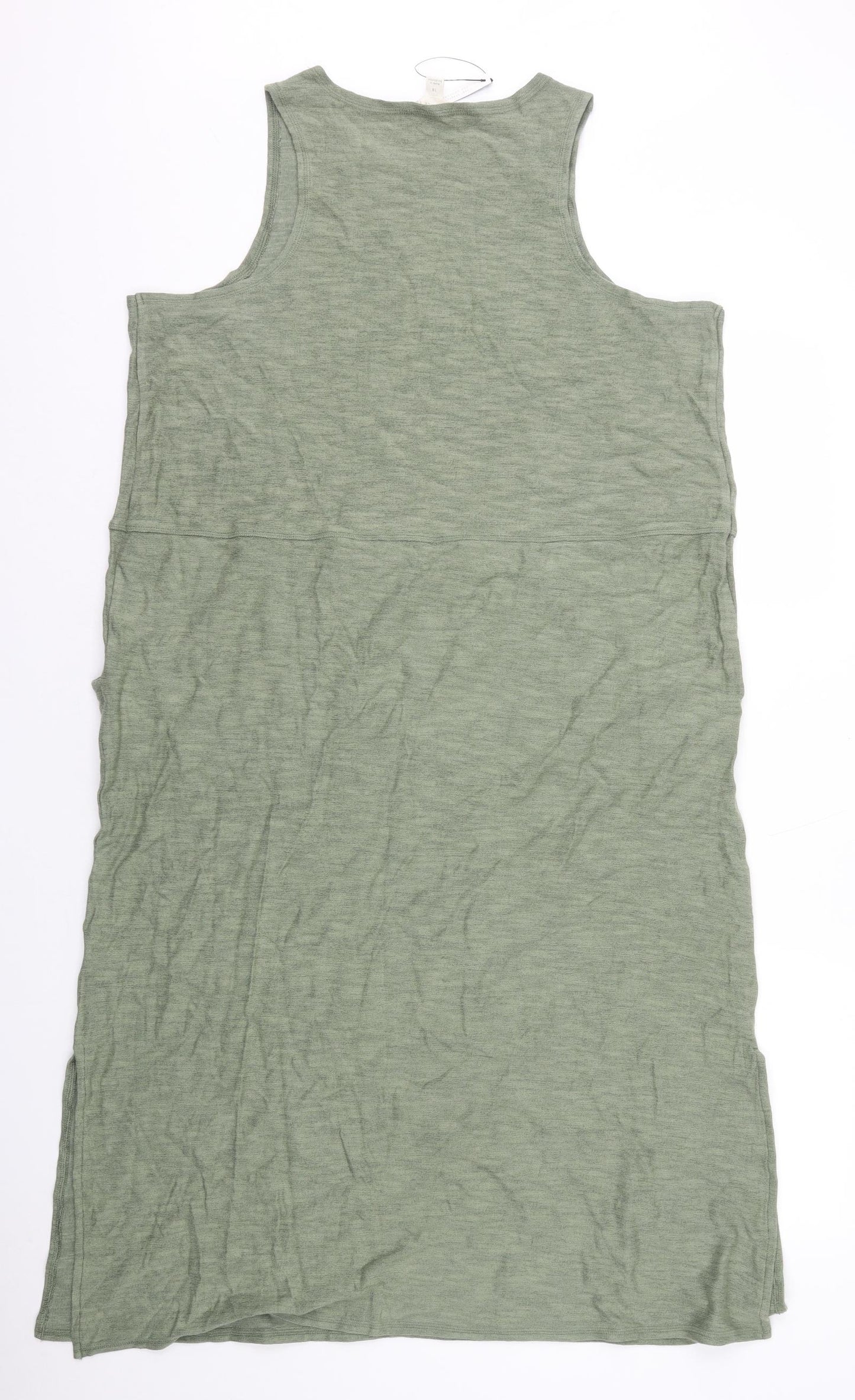 Marks and Spencer Womens Green Cotton T-Shirt Dress Size 18 Round Neck Pullover