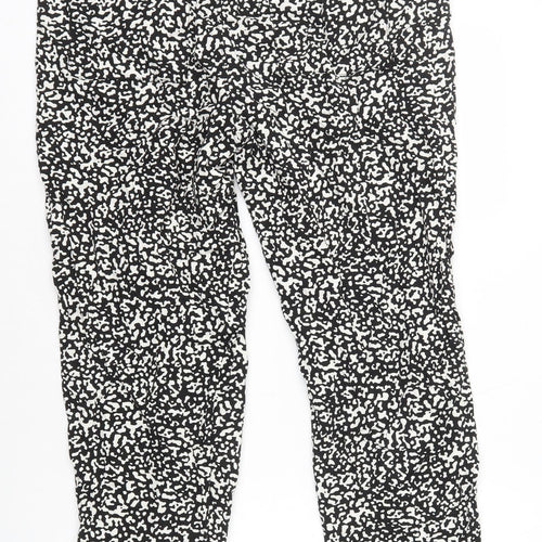 Marks and Spencer Womens Black Geometric Linen Trousers Size 14 L26 in Regular Drawstring