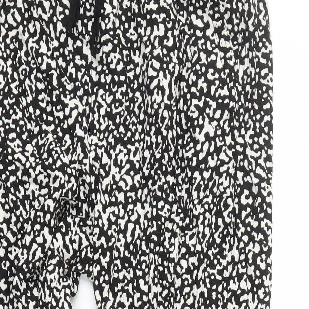 Marks and Spencer Womens Black Geometric Linen Trousers Size 14 L26 in Regular Drawstring