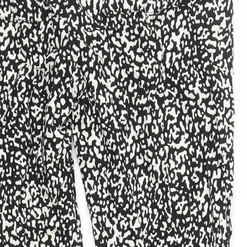 Marks and Spencer Womens Black Geometric Linen Trousers Size 14 L26 in Regular Drawstring