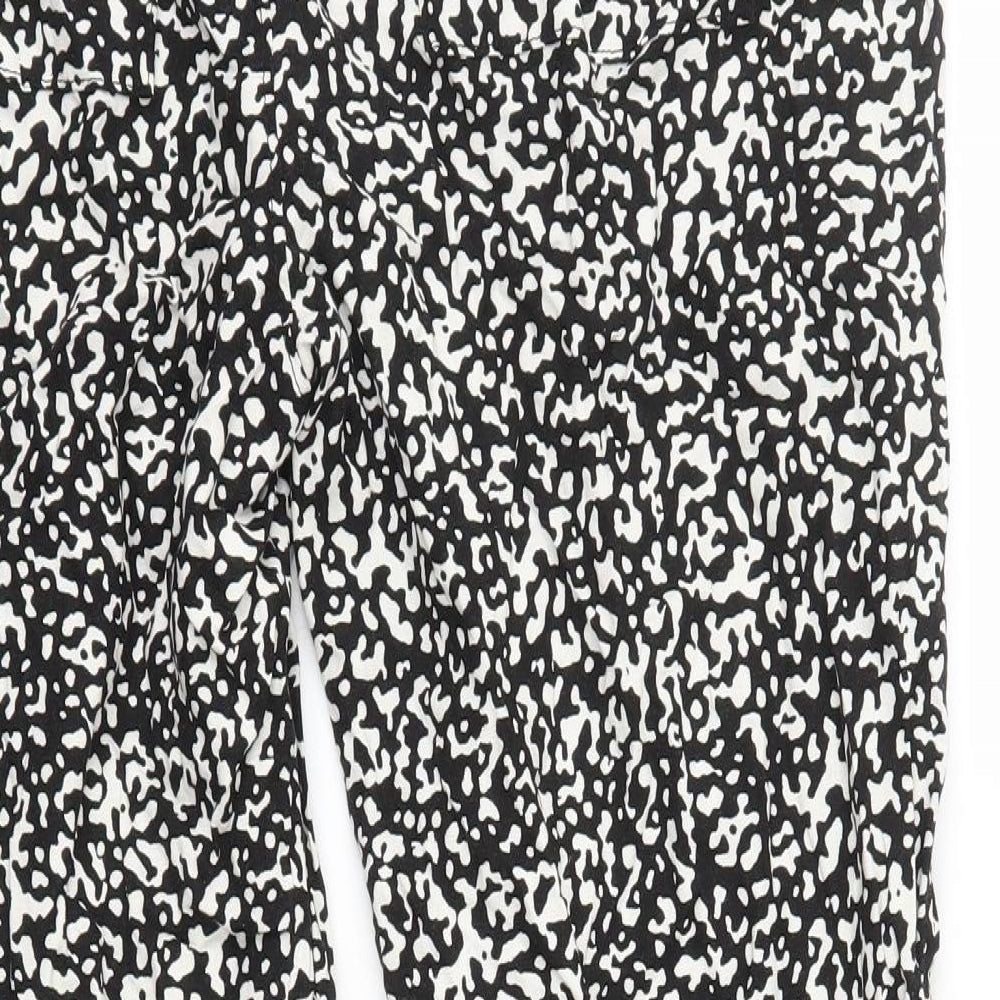Marks and Spencer Womens Black Geometric Linen Trousers Size 14 L26 in Regular Drawstring