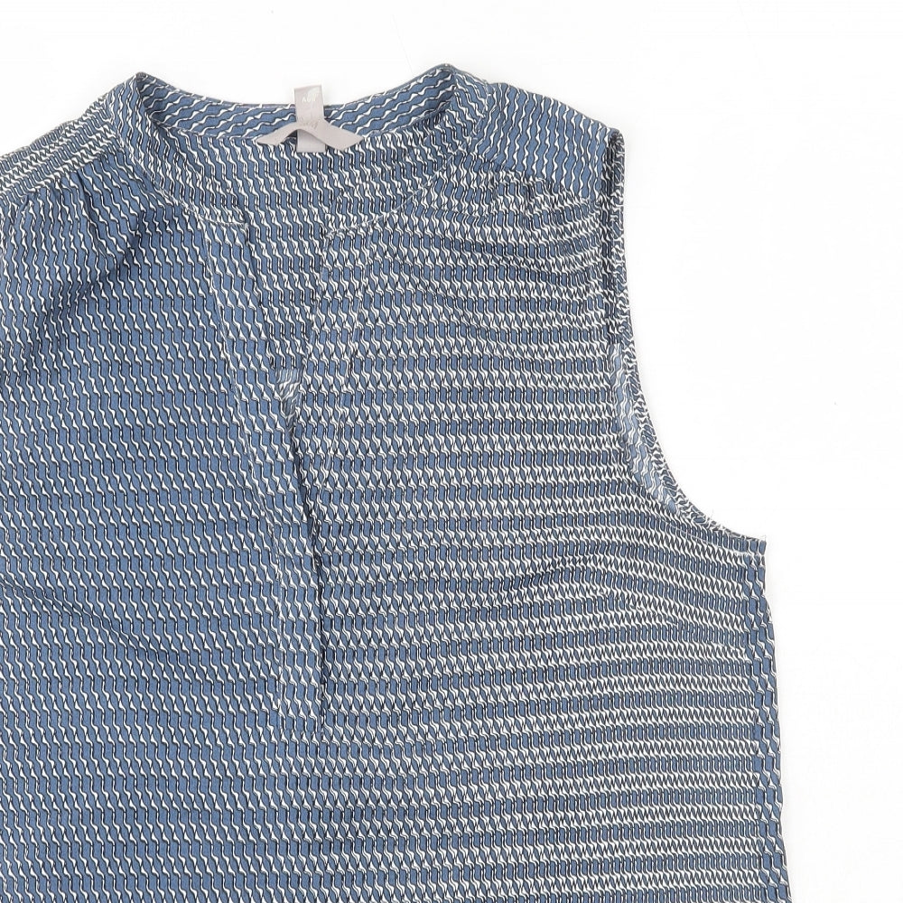 H&M Womens Blue Geometric Viscose Basic Tank Size 10 V-Neck