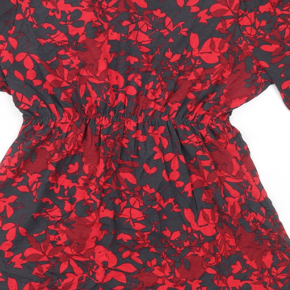 Per Una Womens Red Geometric Viscose Basic T-Shirt Size 12 Scoop Neck - Drawstring