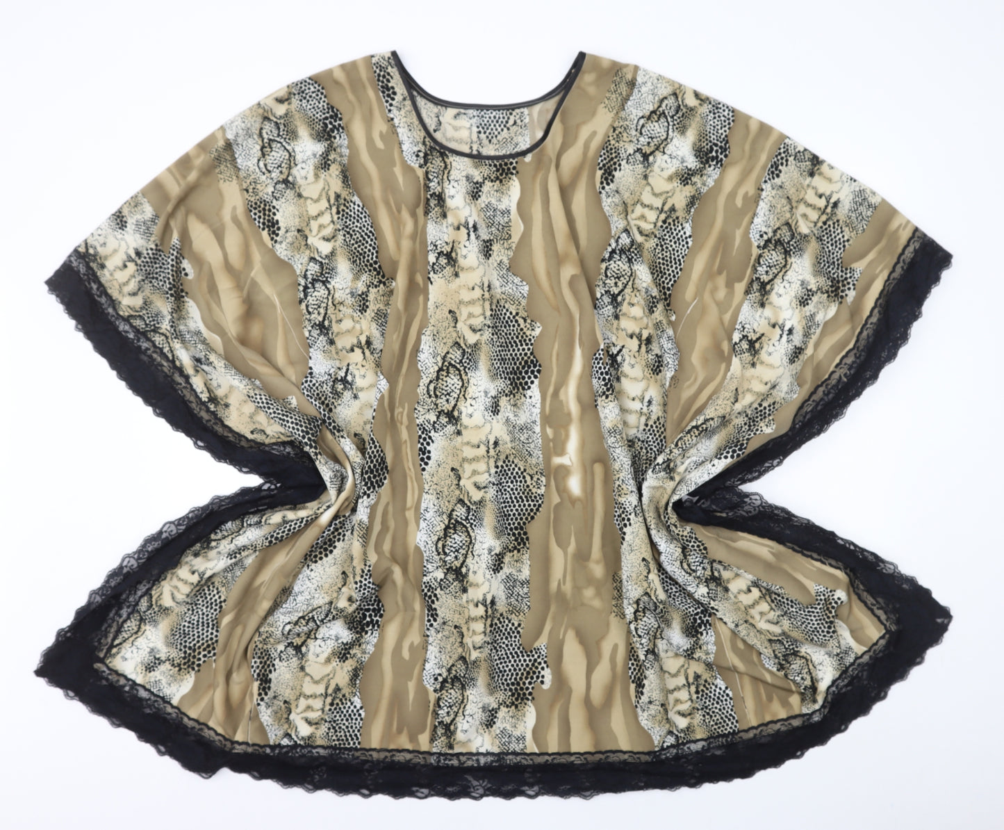 Preworn Womens Multicoloured Animal Print Polyester Kimono T-Shirt One Size Round Neck - Lace Trim