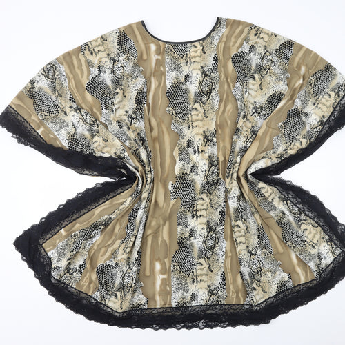 Preworn Womens Multicoloured Animal Print Polyester Kimono T-Shirt One Size Round Neck - Lace Trim