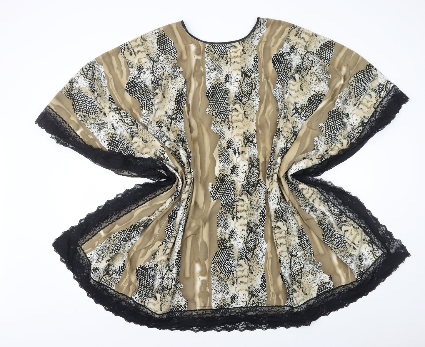 Preworn Womens Multicoloured Animal Print Polyester Kimono T-Shirt One Size Round Neck - Lace Trim