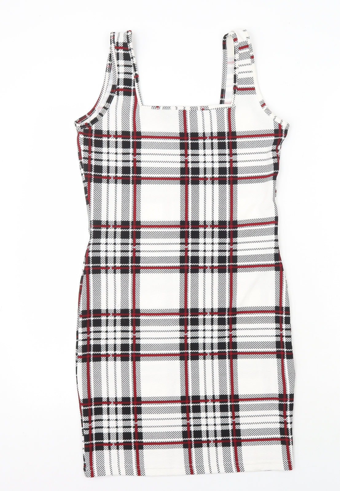 SheIn Womens Multicoloured Plaid Polyester Bodycon Size M Square Neck Pullover