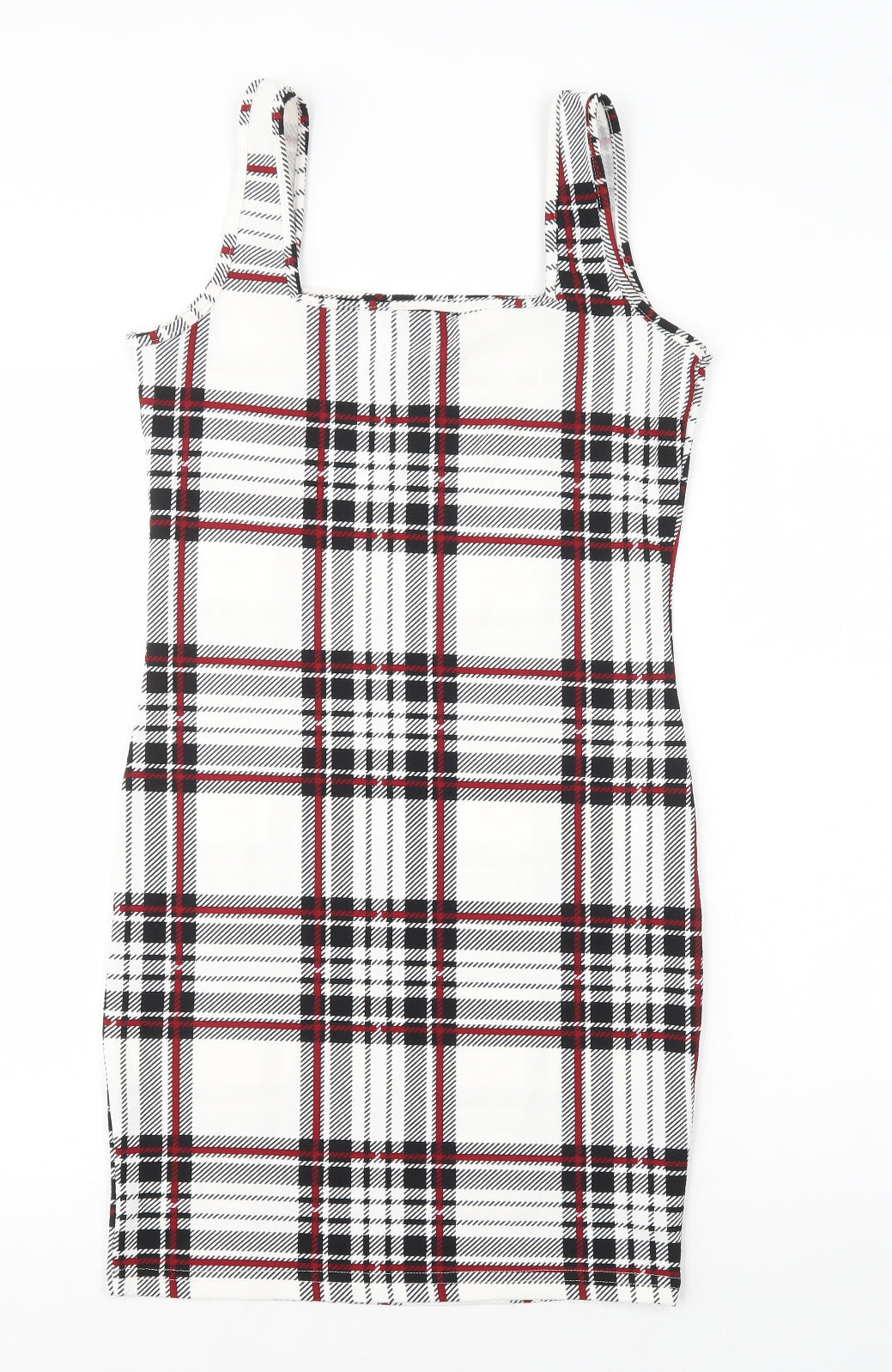 SheIn Womens Multicoloured Plaid Polyester Bodycon Size M Square Neck Pullover