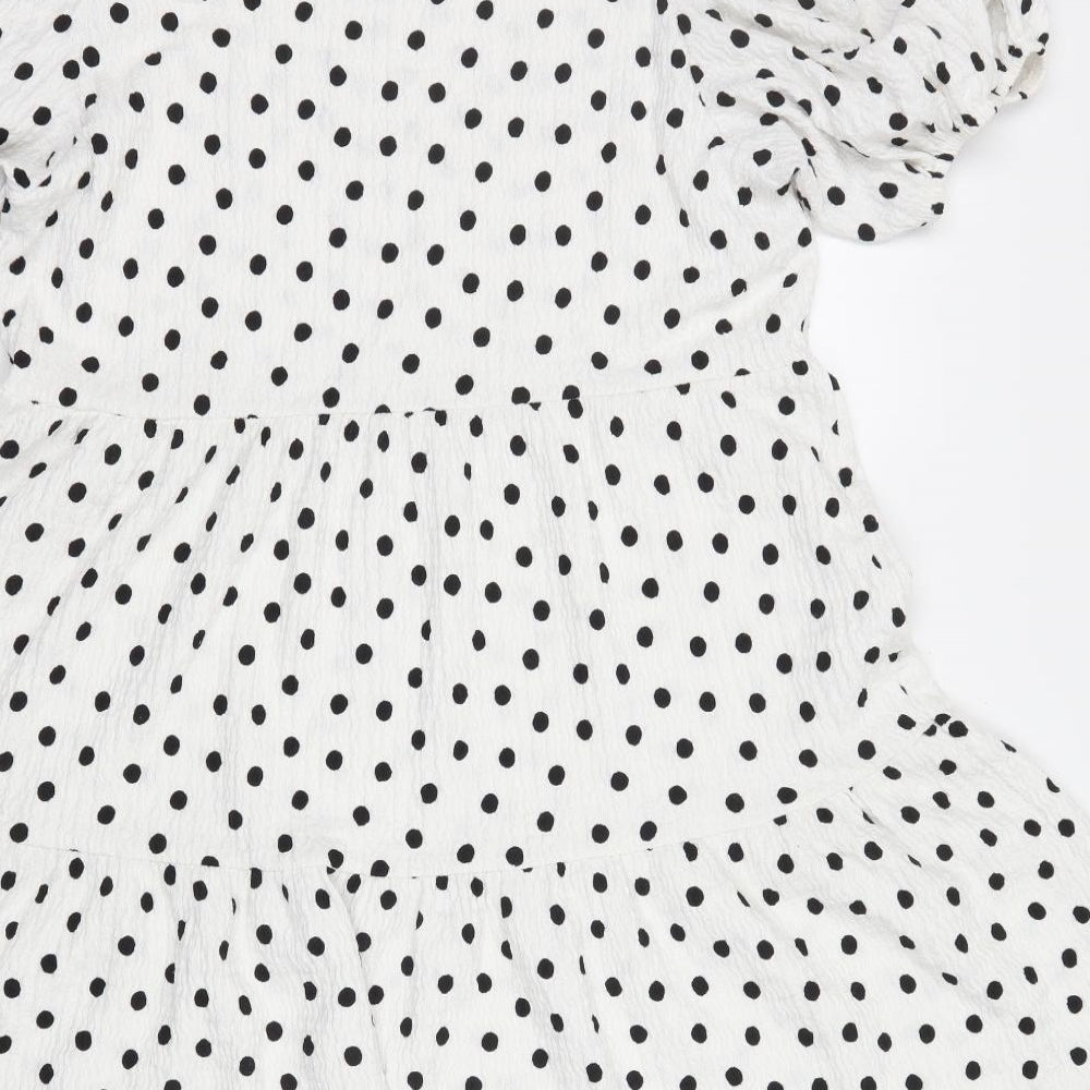 F&F Womens White Polka Dot Polyester Skater Dress Size 12 Round Neck Pullover