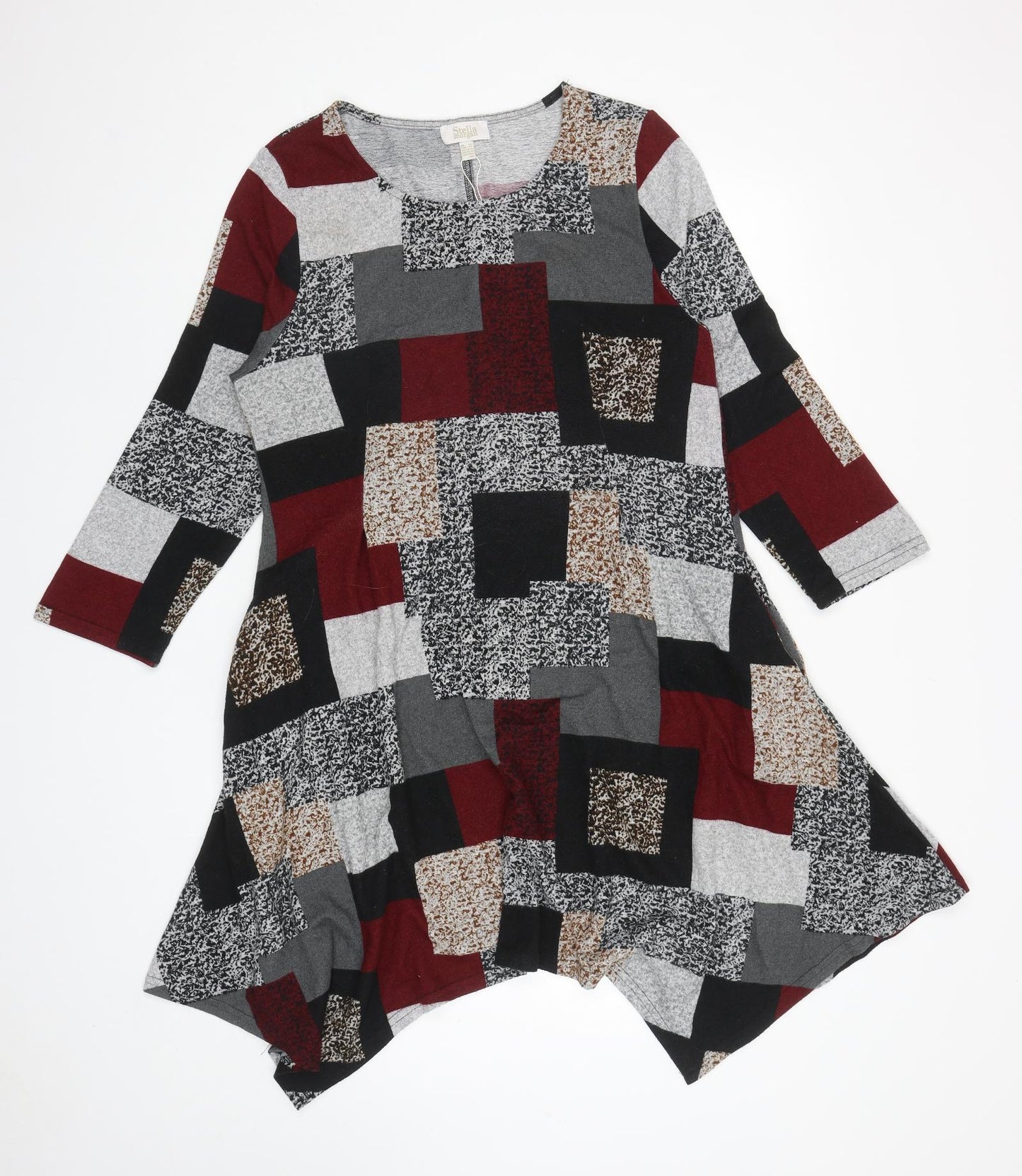 Stella Morgan Womens Multicoloured Geometric Polyester Jumper Dress Size 16 Boat Neck Pullover