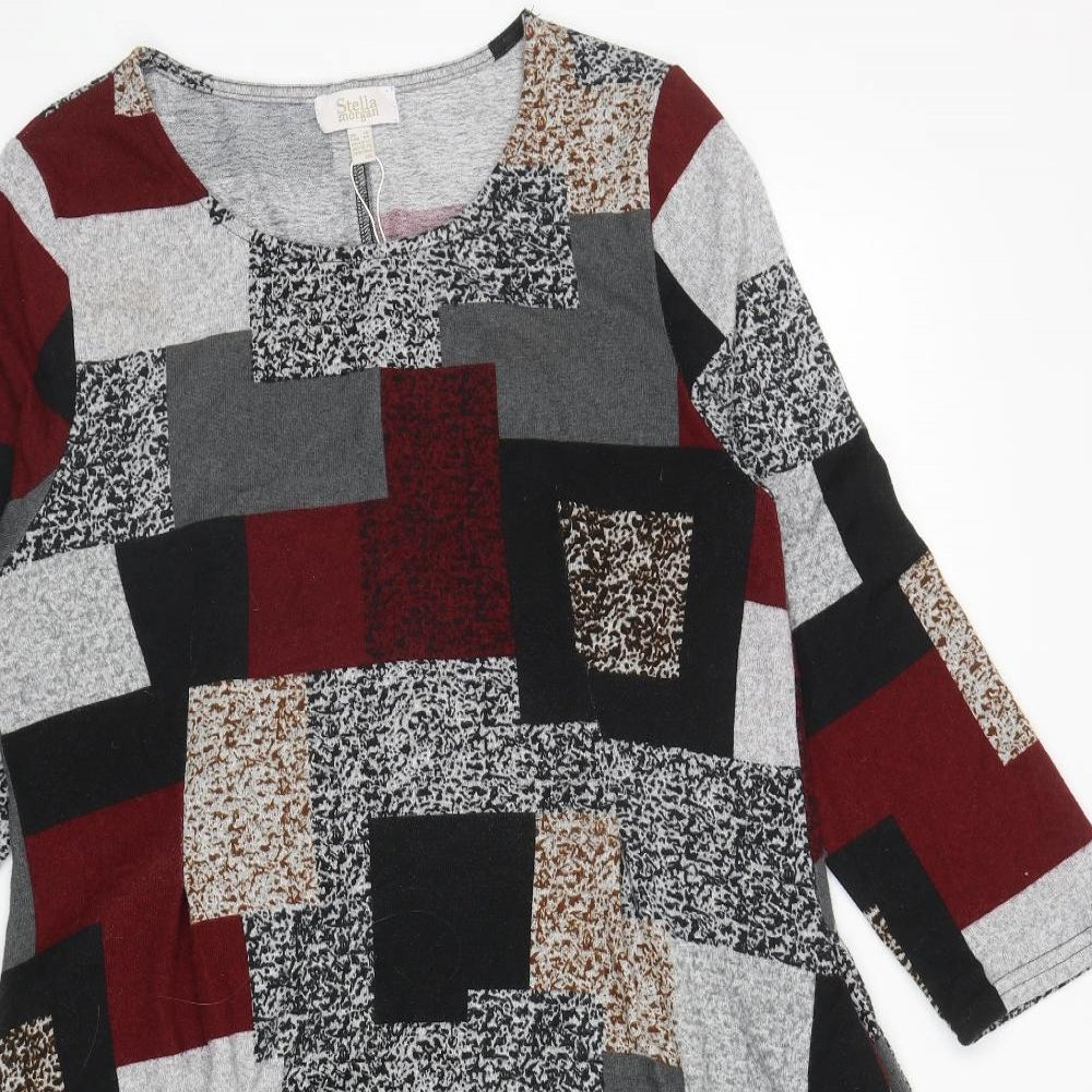 Stella Morgan Womens Multicoloured Geometric Polyester Jumper Dress Size 16 Boat Neck Pullover