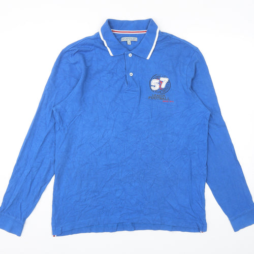 Avenue Mens Blue Cotton Polo Size M Collared Button - League Football
