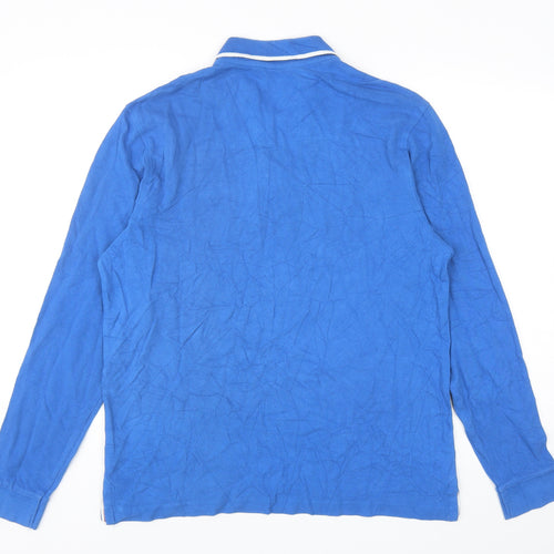 Avenue Mens Blue Cotton Polo Size M Collared Button - League Football