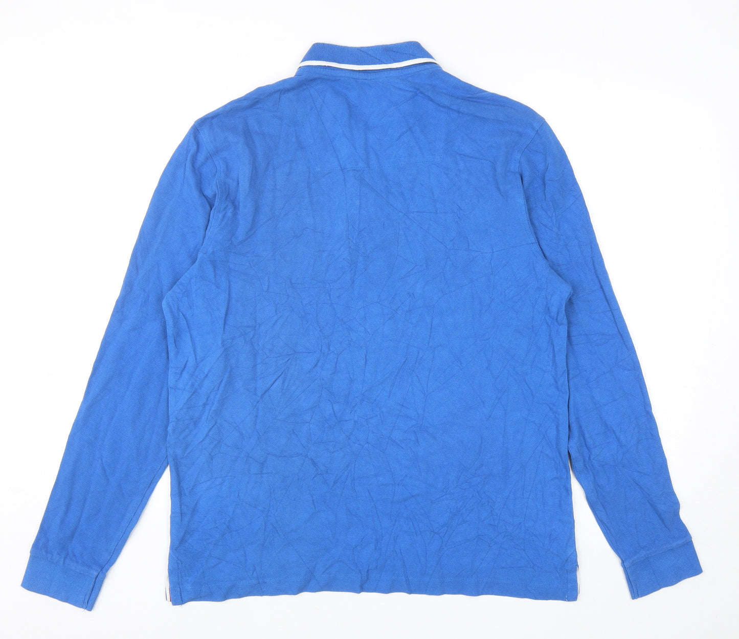 Avenue Mens Blue Cotton Polo Size M Collared Button - League Football
