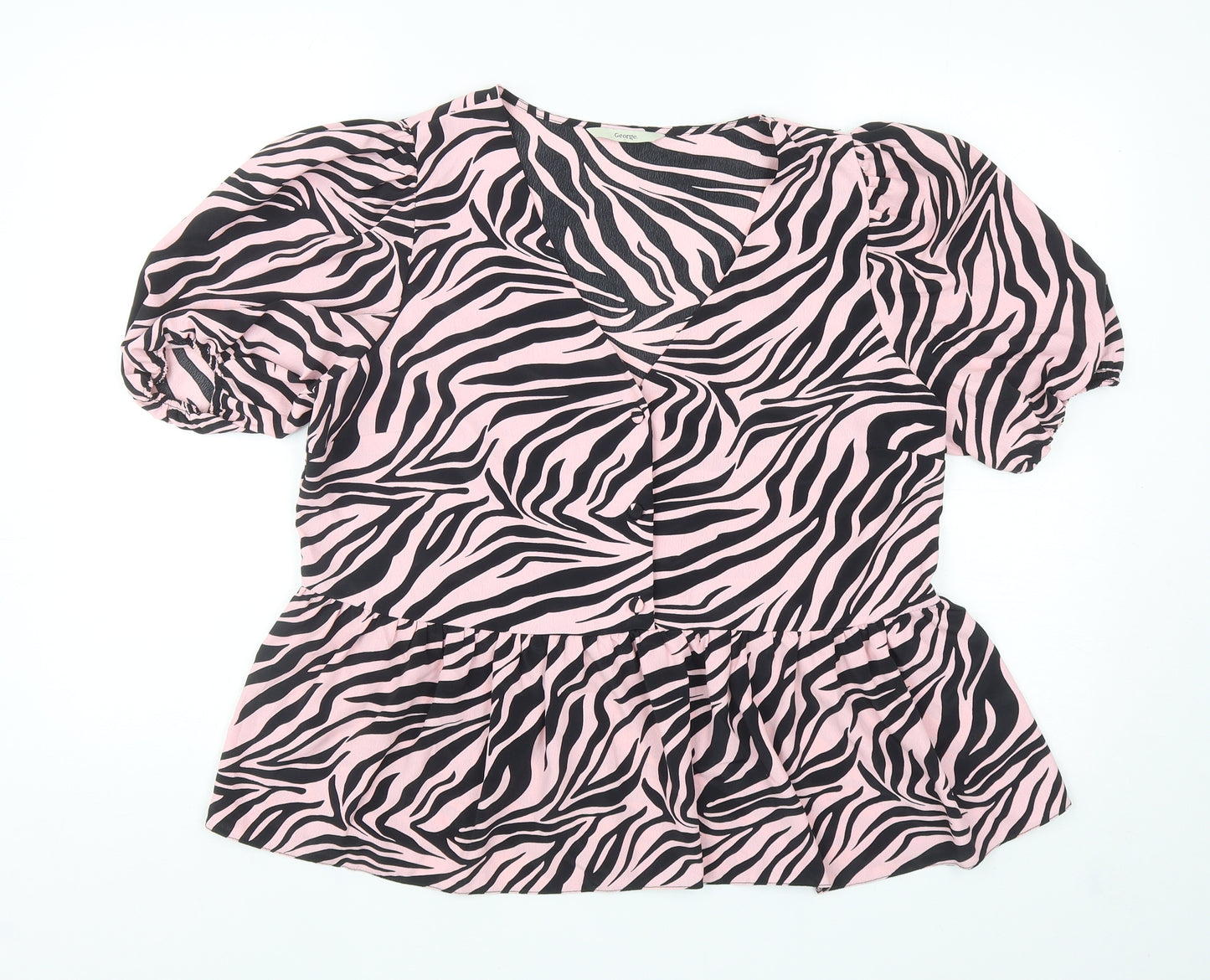 George Womens Pink Animal Print Polyester Basic Blouse Size 16 V-Neck - Tiger Print, Peplum