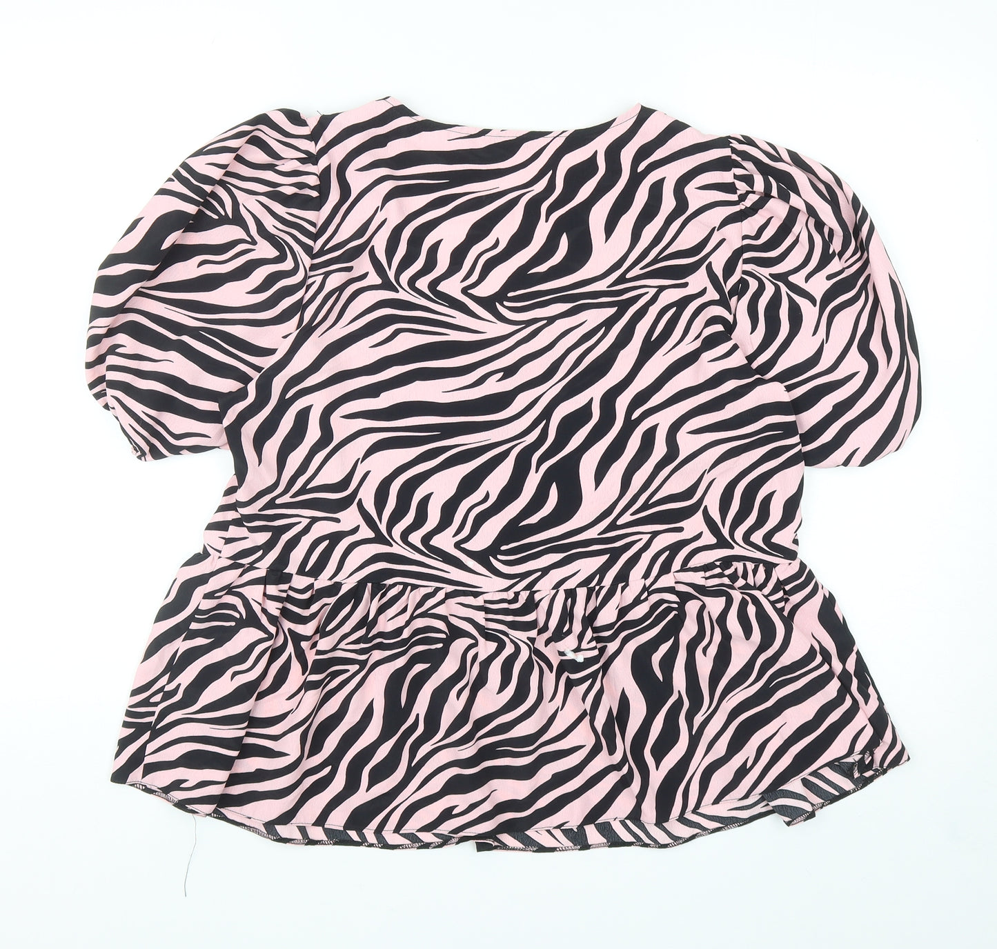 George Womens Pink Animal Print Polyester Basic Blouse Size 16 V-Neck - Tiger Print, Peplum