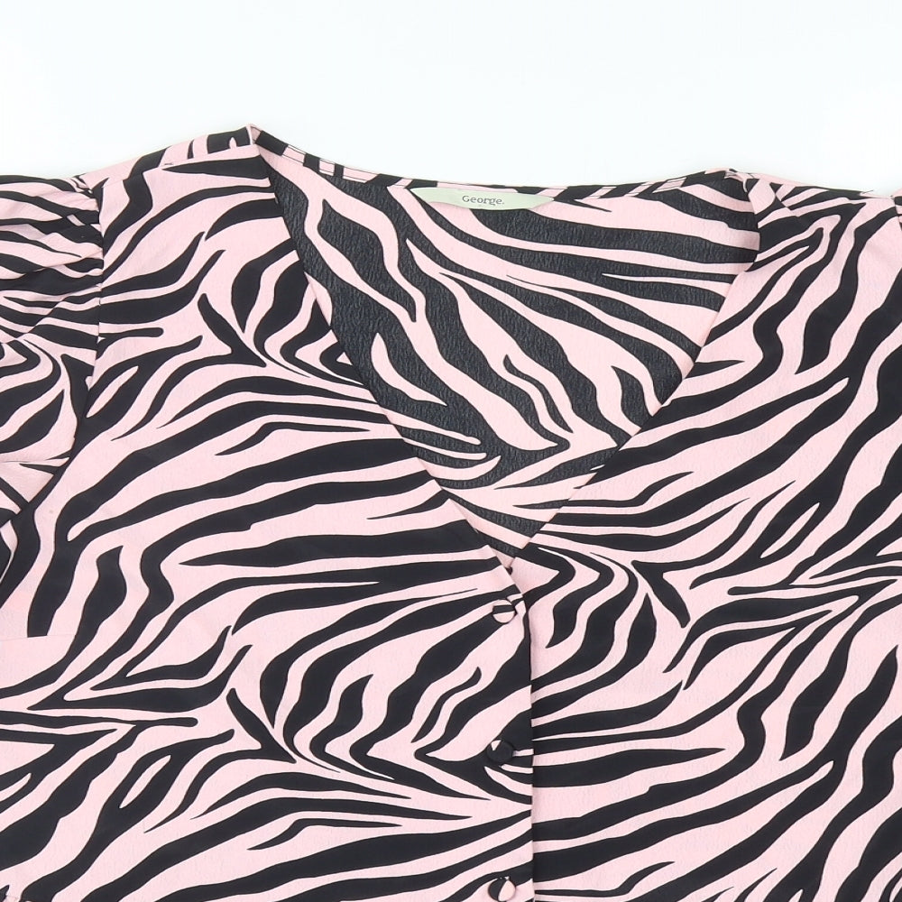 George Womens Pink Animal Print Polyester Basic Blouse Size 16 V-Neck - Tiger Print, Peplum