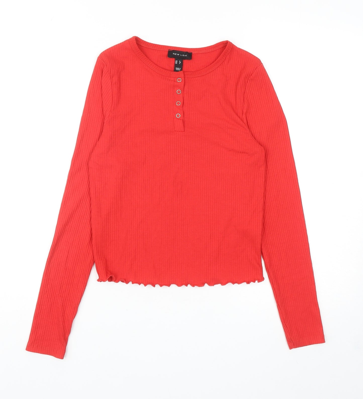 New Look Womens Red Viscose Cropped T-Shirt Size 8 Round Neck