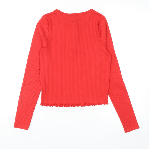 New Look Womens Red Viscose Cropped T-Shirt Size 8 Round Neck