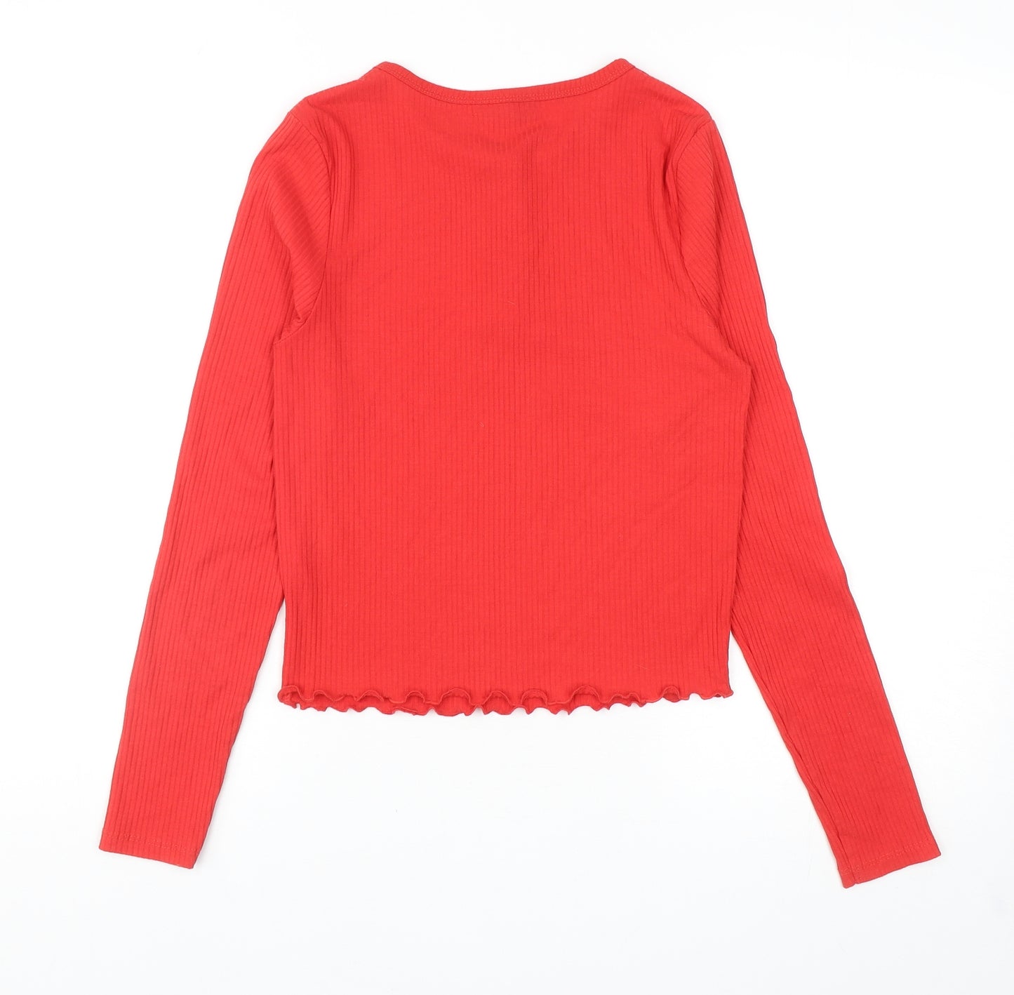 New Look Womens Red Viscose Cropped T-Shirt Size 8 Round Neck