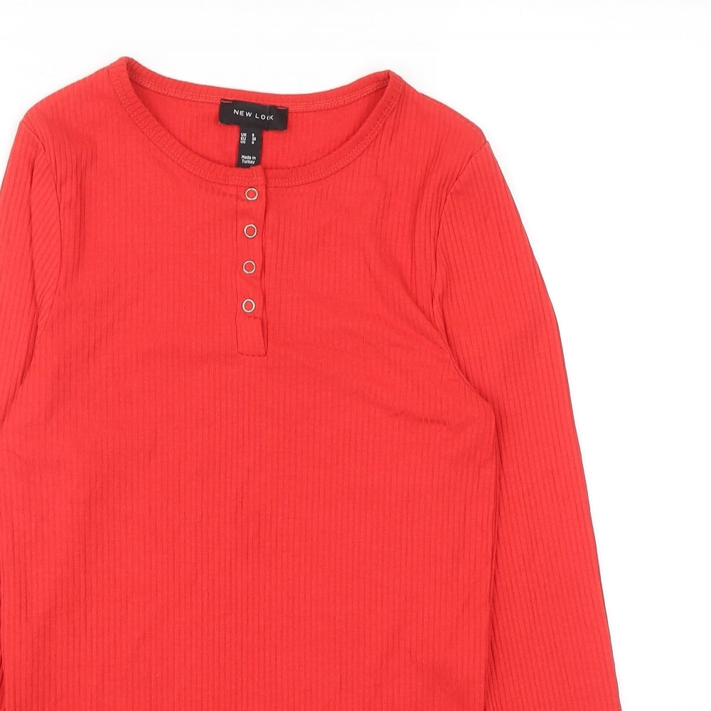 New Look Womens Red Viscose Cropped T-Shirt Size 8 Round Neck