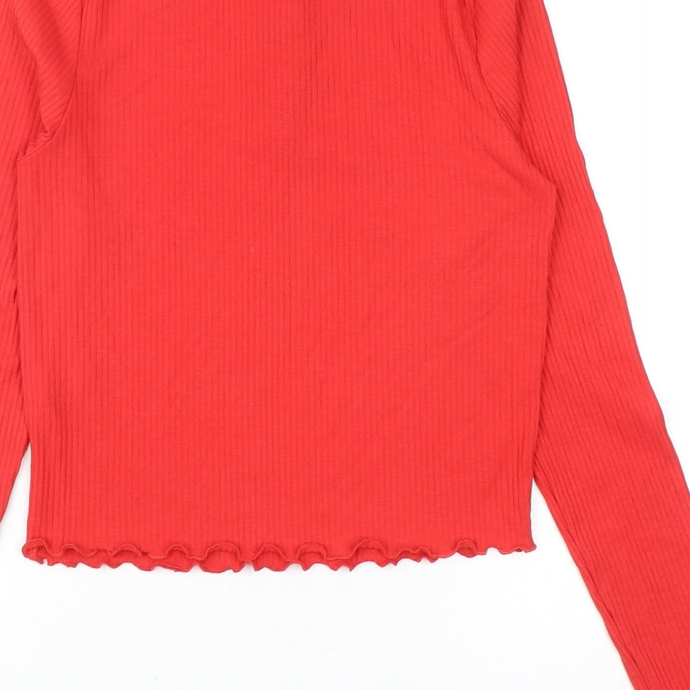 New Look Womens Red Viscose Cropped T-Shirt Size 8 Round Neck