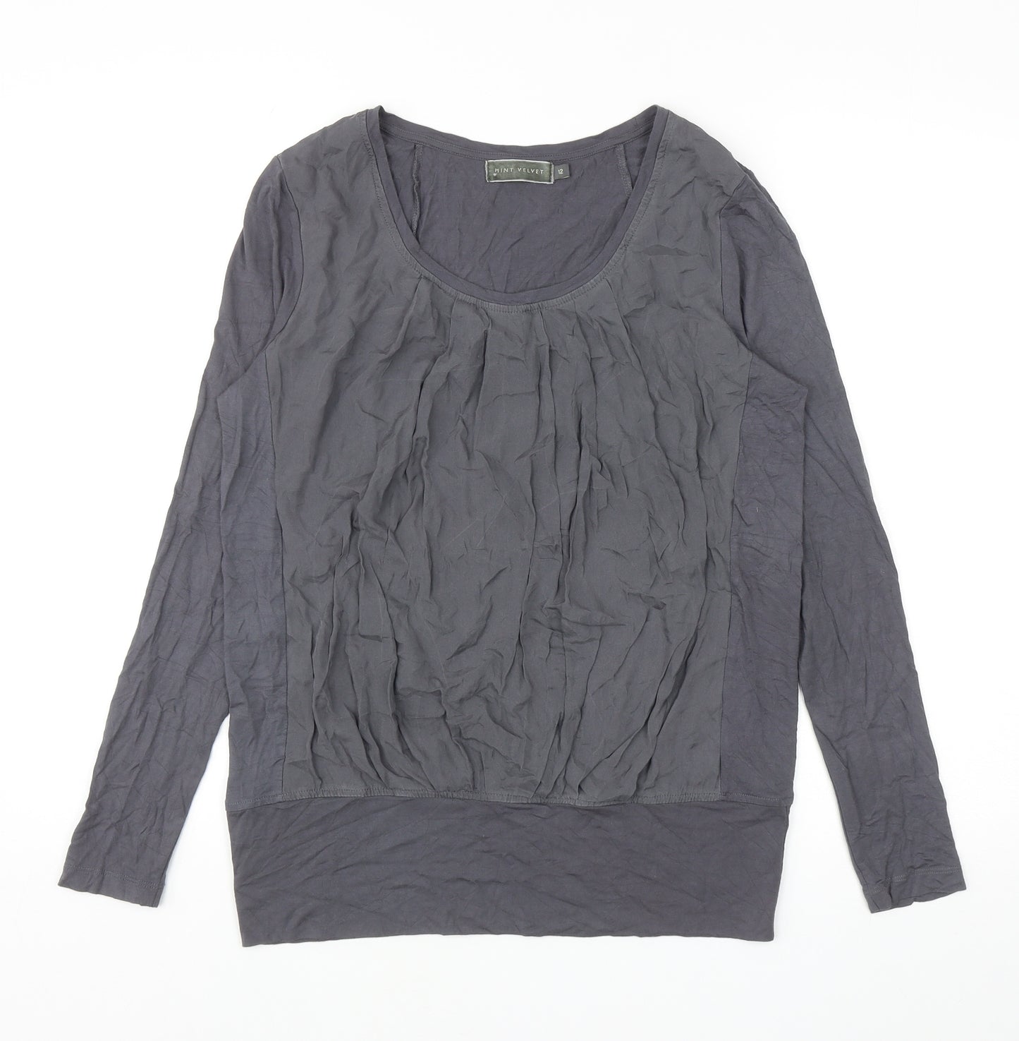 Mint Velvet Womens Grey Viscose Basic T-Shirt Size 12 Scoop Neck