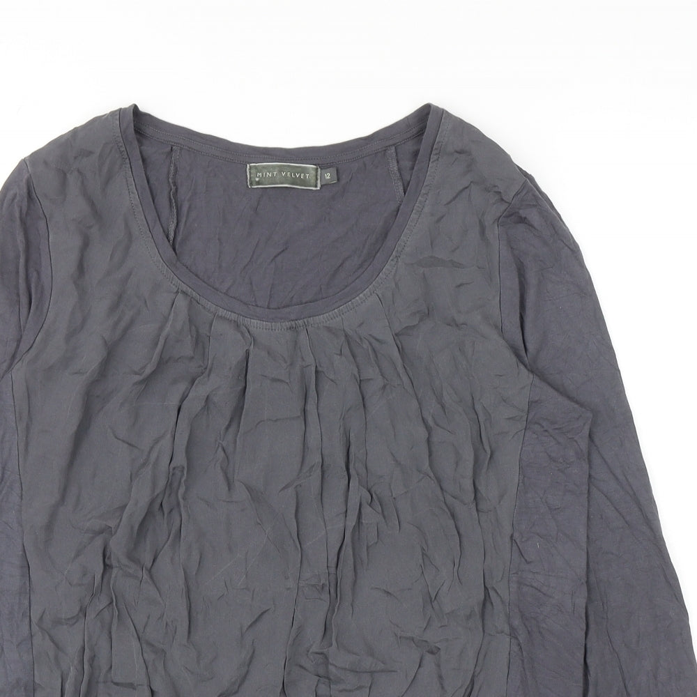 Mint Velvet Womens Grey Viscose Basic T-Shirt Size 12 Scoop Neck