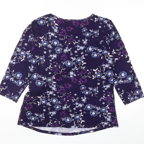 Matalan Womens Purple Floral Viscose Basic T-Shirt Size 16 Round Neck - Tie Detail