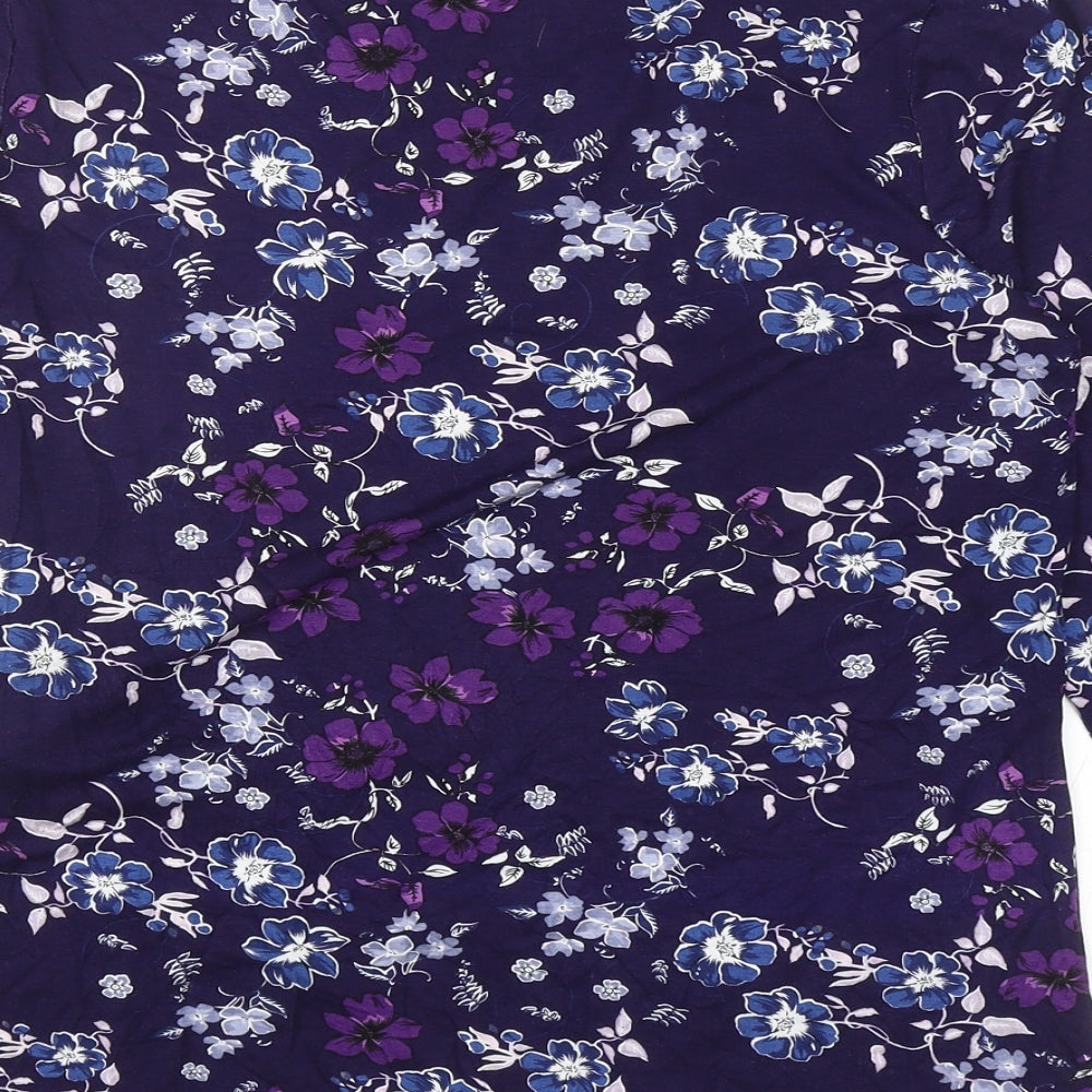 Matalan Womens Purple Floral Viscose Basic T-Shirt Size 16 Round Neck - Tie Detail
