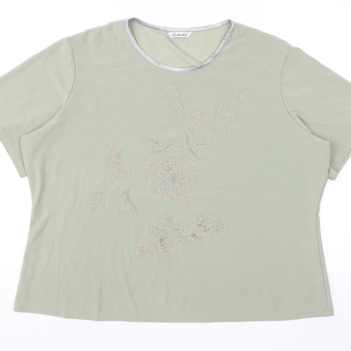Berkertex Womens Green Polyester Basic T-Shirt Size 22 Round Neck - Flower