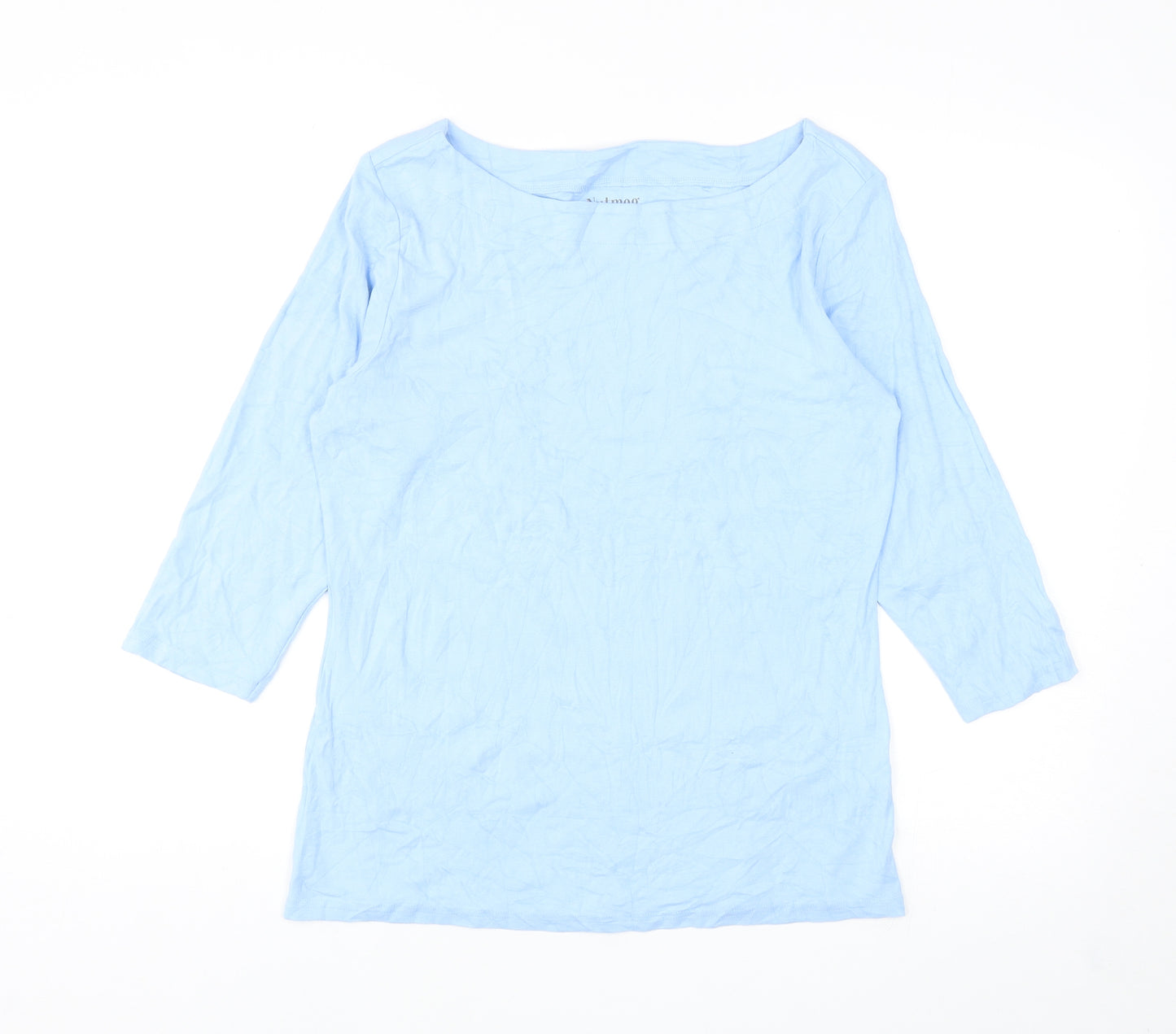 Nutmeg Womens Blue Cotton Basic T-Shirt Size 16 Boat Neck