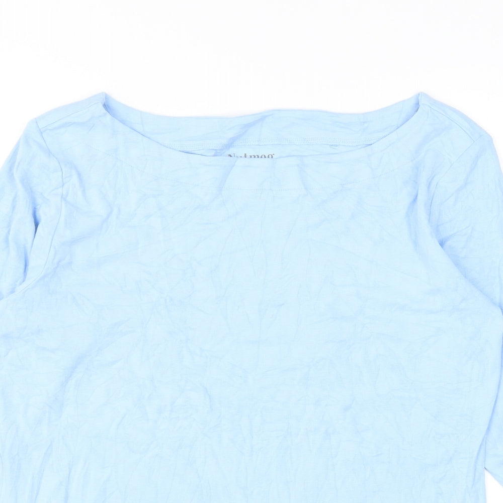 Nutmeg Womens Blue Cotton Basic T-Shirt Size 16 Boat Neck