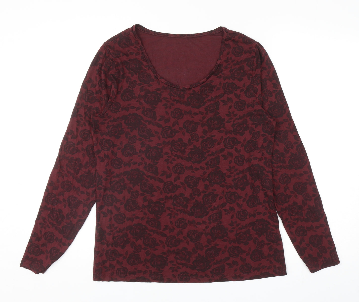 Marks and Spencer Womens Red Floral Acrylic Basic T-Shirt Size 20 Scoop Neck