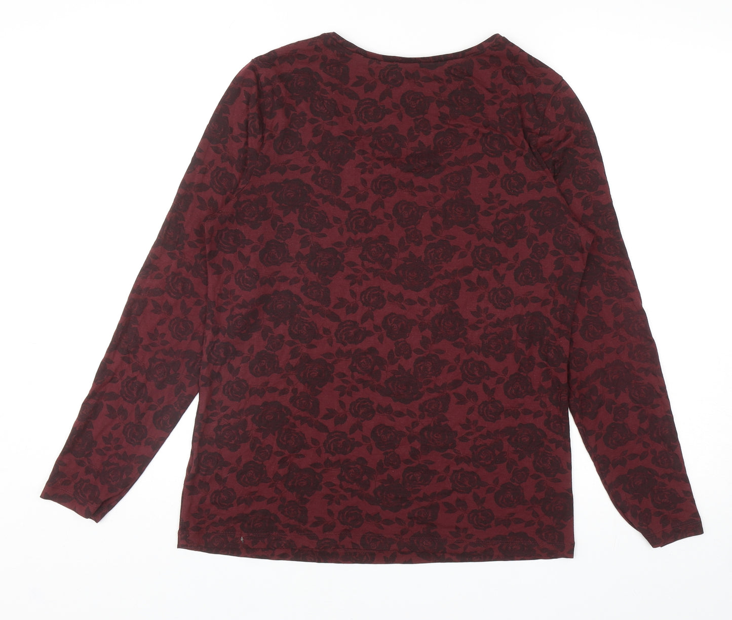 Marks and Spencer Womens Red Floral Acrylic Basic T-Shirt Size 20 Scoop Neck